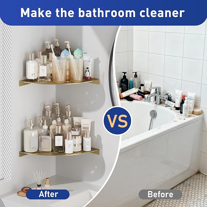 Corner Shower Shelves Load Capacity 40 Lbs 304 Stainless Steel Shelf for Shower Will Not Rust 8in Shower Corner Shelf Brushed Gold Drilling Installation