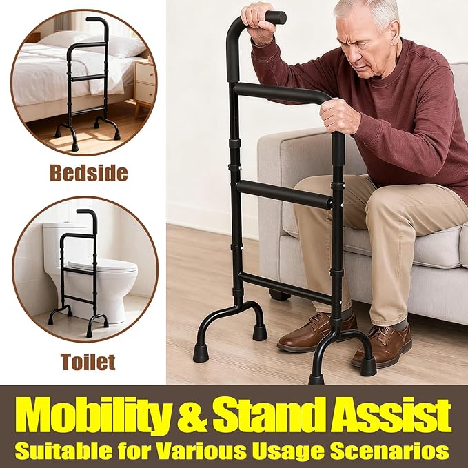 Adjustable Stand Assist for Elderly - 2-in-1 Standing Rail & Walking Cane with Anti-Slip Handle, 300lb Capacity - Ideal for Daily Living