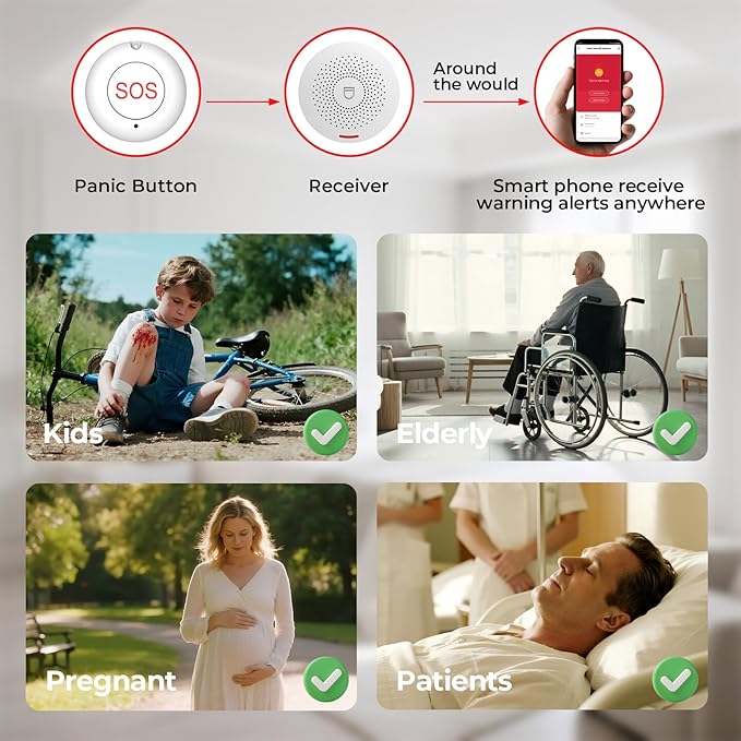 Caregiver Call Button Wireless Call Button for Elderly at Home,WiFi Panic Button,Life Alert Systems for Seniors No Monthly Fee (whiter1)