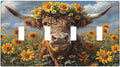 Light Switch Covers Vintage Sunflower Highland Cow Rustic Art Quad Toggle Electrical Faceplate 4 Gang Wall Plate Decorative Switch Plates for Bedroom Farmhouse Decor