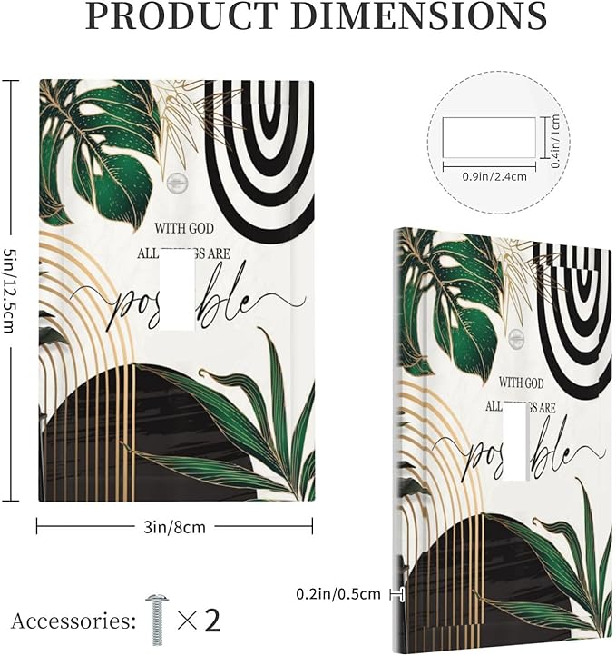 Boho Abstract Tropical Green Palm Leaf Mid Century Decorative Light Switch Cover 1 Gang Single Toggle Device Electrical Faceplate Switchplates Decorator Outlet Wall Plate for Office Home Decor