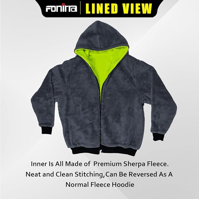 FONIRRA Men's High Visibility Safety ANSI Class 3 Lined Fleece Hoodie Sweatshirt with Black Bottom Jumper Workwear for Men(Yellow,M)