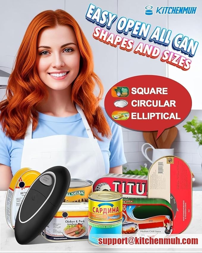 One Touch Electric Can Opener Fits Almost All Can Sizes for Seniors with Arthritis, Hand Held Battery Operated Can Opener with Smooth Edge, Food Safe Kitchen Gadgets Automatic Can Opener for Kitchen