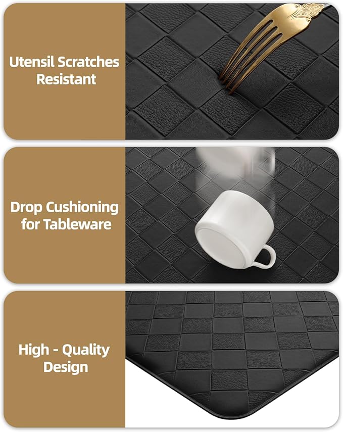 Color&Geometry Anti Fatigue Cushioned Checkered Designed Kitchen Mats Set, Easy Clean, Waterproof & Oil Proof Kitchen Floor Mat, Anti Slip Runner for Front Sink Comfort Standing,17x47+17x71,Black
