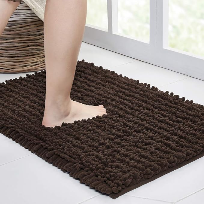 Walensee Large Bathroom Rug Non Slip Bath Mat (72x24 Inch Brown) Water Absorbent Super Soft Shaggy Chenille Machine Washable Dry Extra Thick Perfect Absorbant Best Plush Carpet for Shower Floor