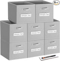 artsdi Fabric storage cubes (8 Pack) 11 Inch Cube Storage Bin, cube organizer bins with 8 Labels Window Cards & a Pen, Foldable cube organizer bins and Storage Box, Light Grey