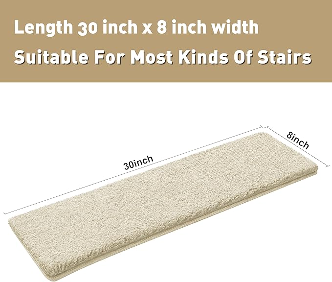 PURE ERA Carpet Stair Treads Ultra Plush Soft Indoor Stair Protectors Pet-Friendly Non-Slip Skid Resistant Tape Free Washable Reusable(14 Pieces,Beige)