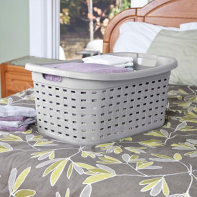 Sterilite 6-Pack Weave Laundry Basket, Rectangle Plastic Clothes Hamper w/ Handles, Gray