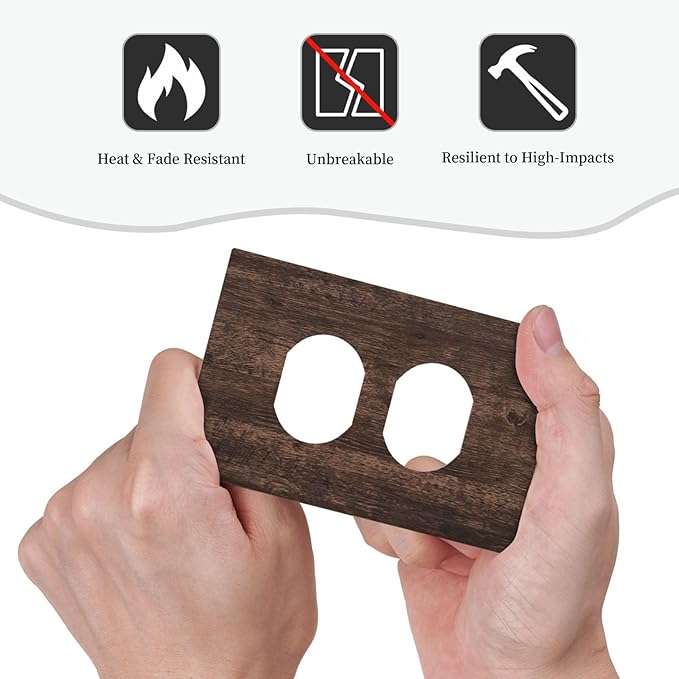 Outlet Covers Rustic Dark Brown Wood Grain 1 Gang Duplex Wall Plate Decorative Switch Plates Electrical Receptacle Faceplate Light Switch Cover for Farmhouse Bedroom Decor