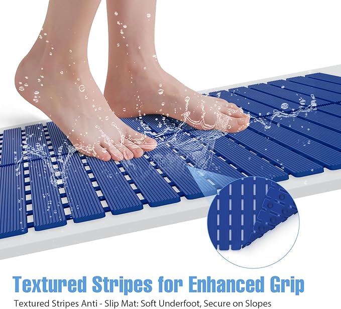 Shower Mat Non-Slip Bath Mat for Tub and Shower Stall,200+ Suction Cups with Drain Holes, Quick Dry Machine Washable, Extra Grip for Stand Up Showers, Bathroom Essentials 24x24 Inch (Blue)