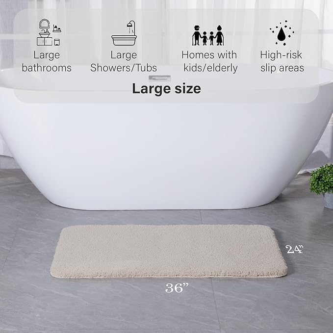 Luxury Quick Dry Non-Slip Bathroom Rugs【24'' x 36'' Beige】 Highly Absorbent Washable and Ultra Soft, Extra Thick Fluffy Bath Mats for Shower/Kitchen/Bathtub Floor