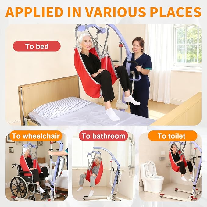 Patient Lift Divided Leg Sling – Heavy Duty 500 lbs Capacity, Easy Hygiene Access with Handles & Pocket, Machine Washable – Small/Medium/Large for Elderly, Disabled & Bariatric Care（Red, S)