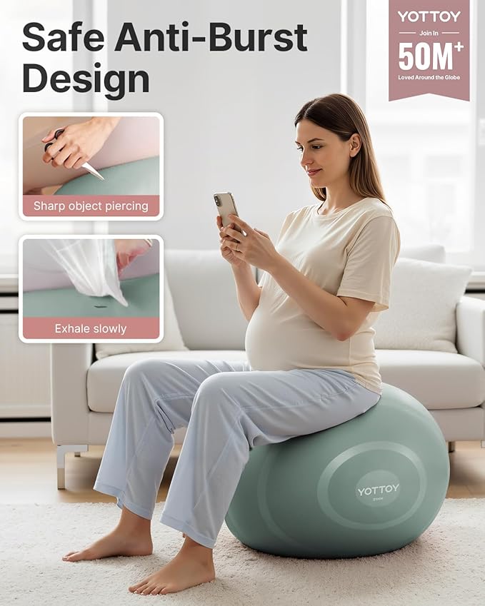 YOTTOY Anti-Burst Exercise Ball for Working Out, Yoga & Pregnancy, Extra Thick Workout Ball for Physical Therapy & Fitness