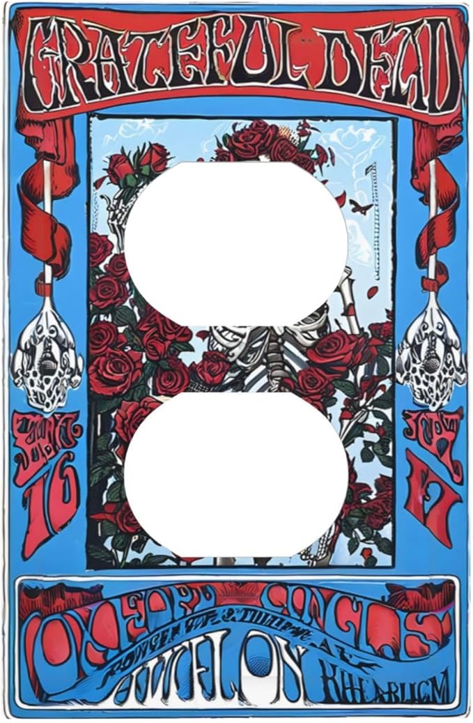 Outlet Covers Hippy Skull Red Rose Floral Decorative 1 Gang Duplex Light Switch Cover Plate Receptacle Wall Plate Electrical Switch Plate Covers for Bathroom Decor
