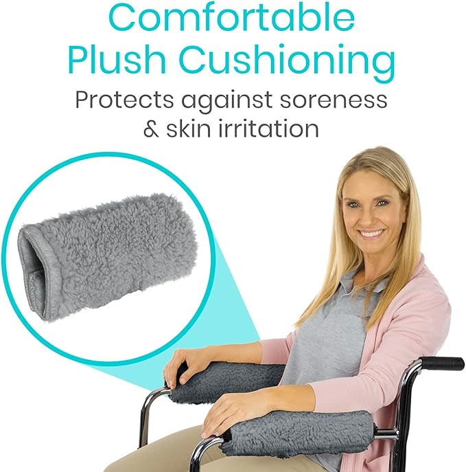 Vive Wheelchair Armrest Covers (Pair) - Memory Foam Sheepskin Accessories Pads for Transport Electric Wheel Chair Arm Rests - for Adults, Seniors, Handicapped - Soft Support Cushion for Mobility Aids