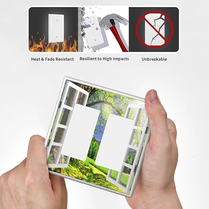 Outlet Covers Window View Green Rustic Nature Wilderness 2 Gang Wall Plate Double Rocker Light Switch Cover Decorative GFCI Receptacle Cover Electrical Switchplate for Bathroom Bedroom Decor