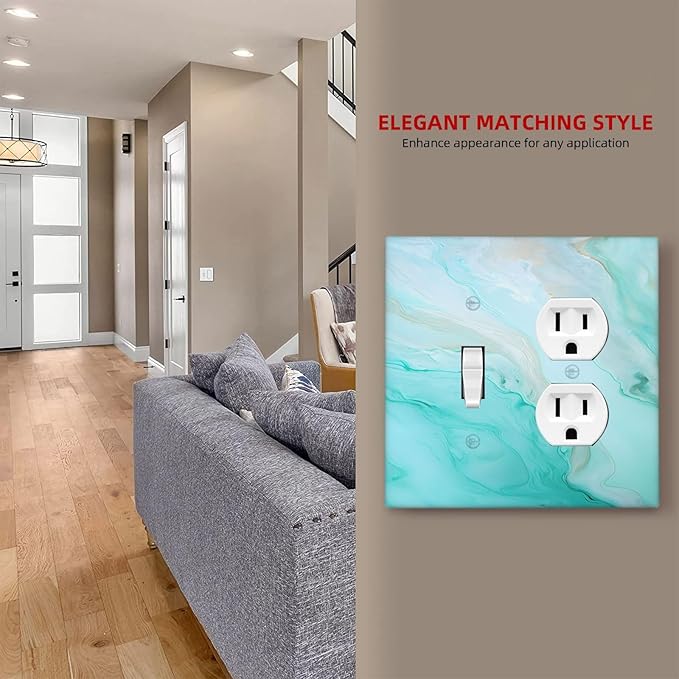 Teal Gold Marbling Turquoise Print Wallplates 1 Toggle 1 Duplex Switch Plate Electrical GFCI Faceplate Decorative Light Switch Covers for Bathroom Living Room Home Decor