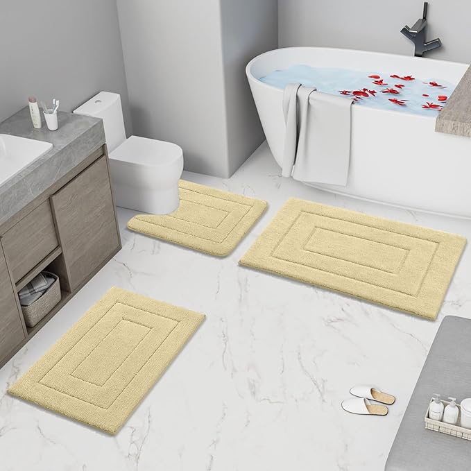 Buganda Bathroom Rugs, 30" x 20", Soft and Absorbent Microfiber Bath Rugs, Non-Slip Shaggy Shower Carpet, Machine Wash Dry Bath Mats for Bathroom Floor, Tub and Shower, Beige