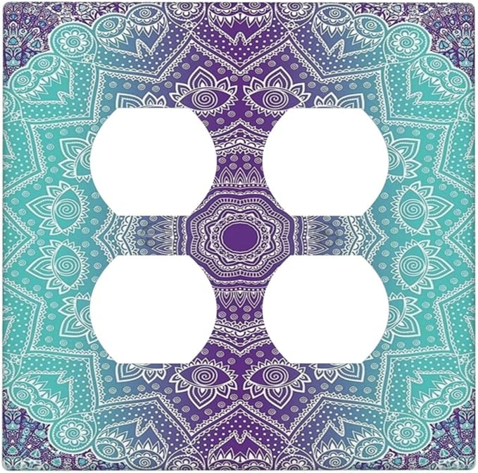 Decorative Light Switch Cover Plate Ombre Modern Mandala Floral Geometric 2 Gang Socket Covers Double Duplex Wallplates Switch Plates and Outlet Covers for Bedroom Bathroom Decor