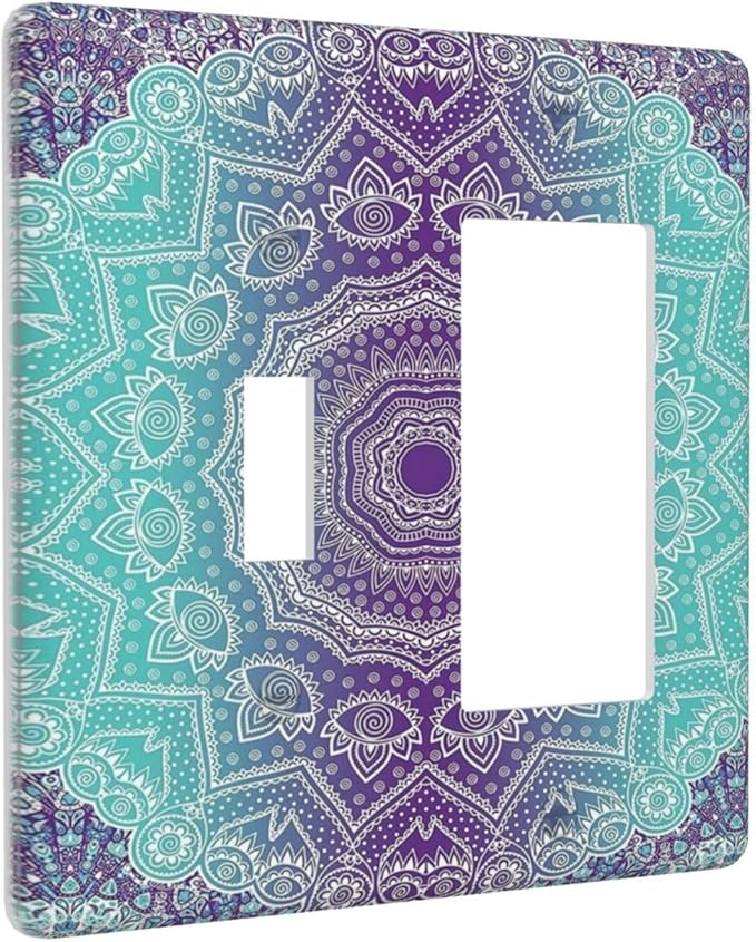 Ombre Modern Mandala Floral Geometric 2 Gang Light Switch Covers Single Toggle Rocker Combination Wall Plate Cover Electrical Faceplate Decorative Switchplate for Livingroom Bedroom Bathroom Decor