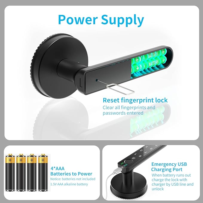 Fingerprint Door Lock with Keypads, Handle, Passwords, Fingerprint Door Knob Keyless Entry Door Lock for Home/Office/Bedroom/Apartment Black