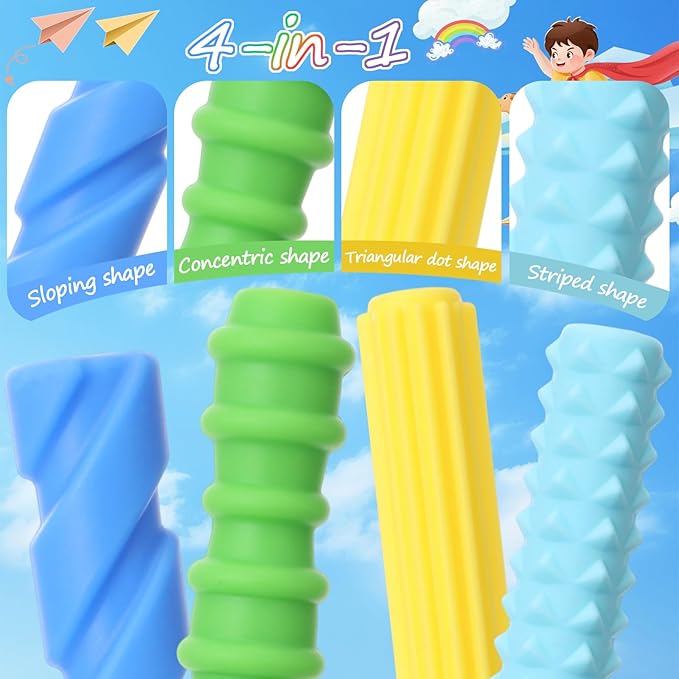 12 Pack Textured Silicone Pencil Grip for Adults Fidget Sensory Toys as ADHD Anxiety Focus Relief Tool Classroom Handwriting Pencil Sleeve Christmas Stocking Stuffers Gifts (Classic)
