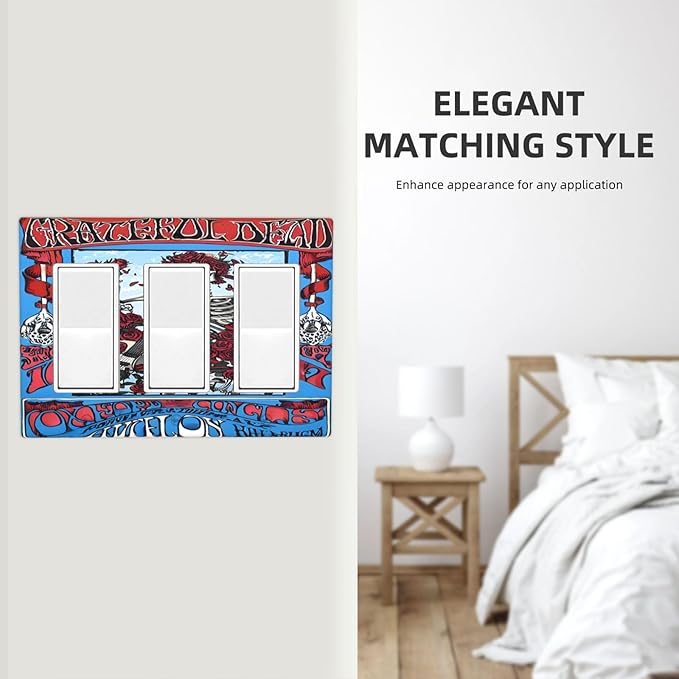 Decorative Outlet Covers Hippy Skull Red Rose Floral 3 Gang Gfci Wall Plate Triple Rocker Light Switch Cover Plate Switch Plate Covers for Bathroom Decor