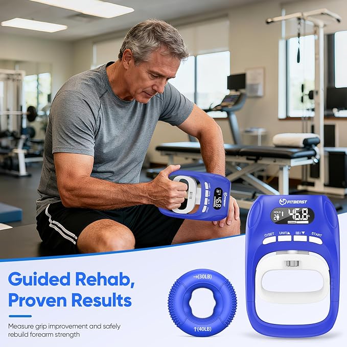 FitBeast Grip Strength Tester Set with Hand Strengthening Tools – Track Progress, Build Strength & Support Hand Recovery (3-in-1 Kit)