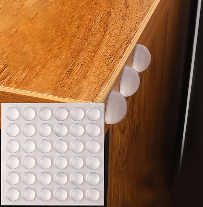 Clear Silicone Cabinet Door Bumpers 36 Pcs - Self-Adhesive Noise Dampening Pads for Cabinets, Drawers & Table Tops | Reusable Wall Protectors, No Residue Furniture Protectors (Transparent)