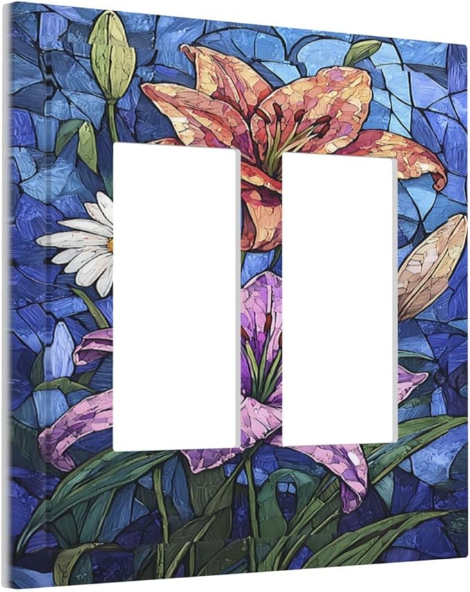 Decorative Outlet Covers Vintage Colorful Flower Oil Painting Style 2 Gang Double GFCI Rocker Electrical Wall Panels Light Switch Cover Plate for Bedroom Bathroom Decor