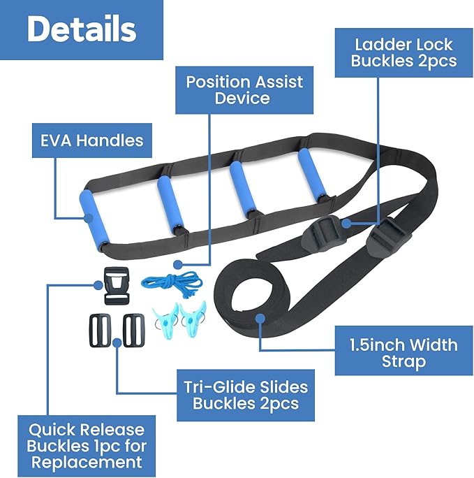 Bed Ladder Assist for Seniors, 160 Inches Sit Up Helper with Non-Slip 4 Handles, Pull Up Assist Device for Elderly Adults Injury Handicapped Patients