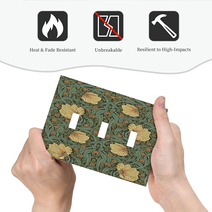 Decorative Switch Plates William Morris Floral Vintage Flowers Pattern 3 Gang Wall Plate Triple Toggle Light Switch Cover Faceplate Electrical Wall Panels for Bedroom living Room Decor