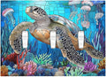 Decorative Switch Plates Nautical Sea Turtle Coral Jellyfish 3 Gang Wall Plate Triple Toggle Light Switch Cover Faceplate Electrical Wall Panels For Kids Room Nursery Decor