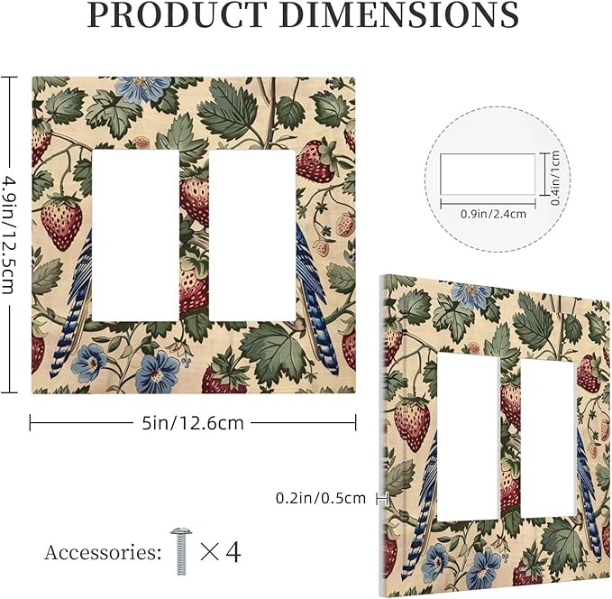 Decorative Outlet Covers Vintage Floral Bird Strawberry Thief William Morris 2 Gang Double GFCI Rocker Electrical Wall Panels Light Switch Cover Plate for Bedroom Home Decor