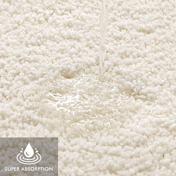 MIULEE Microfiber Toilet Bath Mat U-Shaped Contour Shaggy Rugs Non Slip Extra Thick Soft Absorbent Water for Bathroom Commode Machine Washable(20x20 Inch, Ivory)