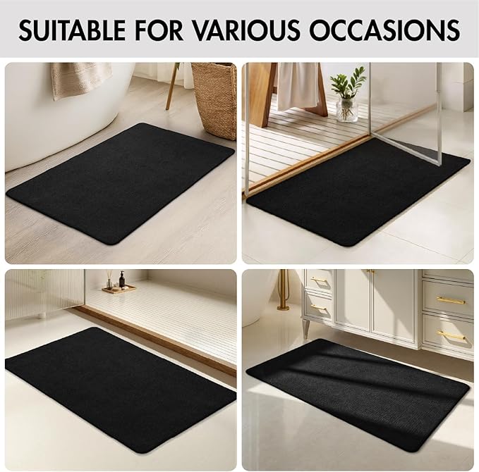 MIULEE Set of 2 Ultra Thin Bathroom Rugs, Rubber Bath Mats for Bathroom Non Slip, Quick Dry Absorbent Bath Rug Machine Washable, Fit Under Door, Shower, Sink, Halloween Home Decor, Black, 17x27 Inch
