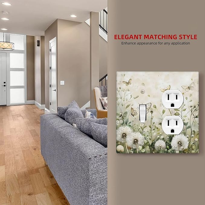 Dandelions Butterflies Watercolor Wildflowers Floral Wallplates 1 Toggle 1 Duplex Switch Plate Electrical GFCI Faceplate Decorative Light Switch Covers for Bedroom Living Room Decor