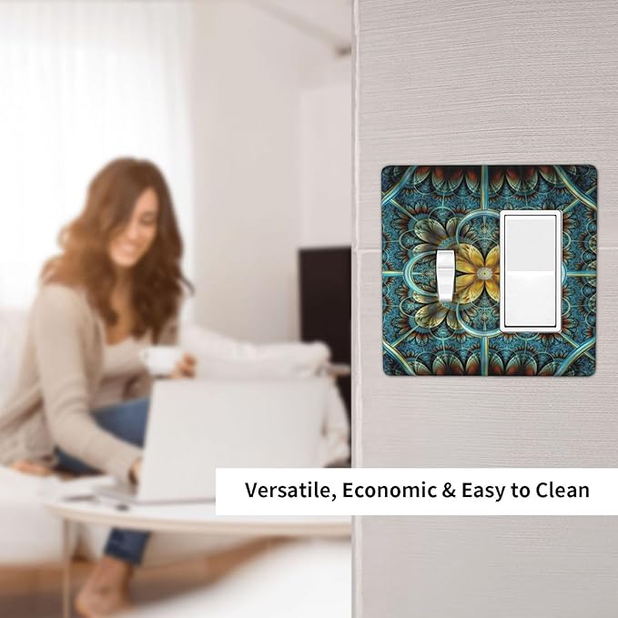 Light Switch Cover Boho Fractal Mandala 2 Gang Toggle Rocker Combo Wall Plates Bohemia Decorative Switch Plates and Outlet Covers Receptacle Cover for Bathroom Bedroom Decor