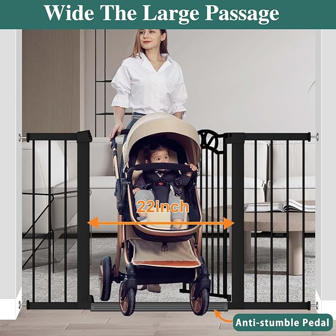 Fairy Baby 62.6"-65.3" Extra Wide Baby Gate with Door, 63 64 65 Inches Walk THR Baby Gates for Stairs Pressure Mounted no Drill, Indoor Tension Metal Child Pet Dog Safety Gate for Kids, Black
