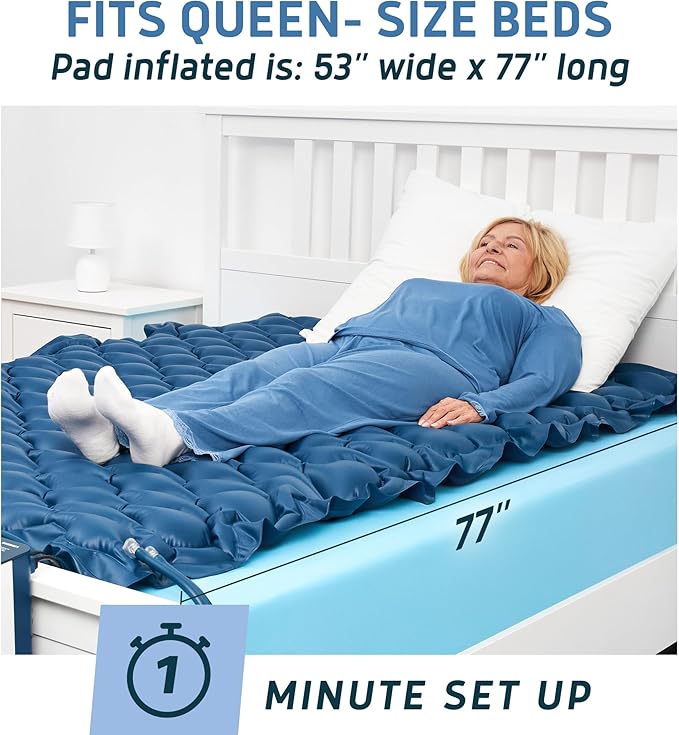 Lunderg Queen Size Alternating Air Pressure Mattress Pad with Static Mode - Comfortable Bed Sore Prevention - Includes Waterproof Mattress Topper 53" x 77" & Quiet Pump - Recommended by Doctors