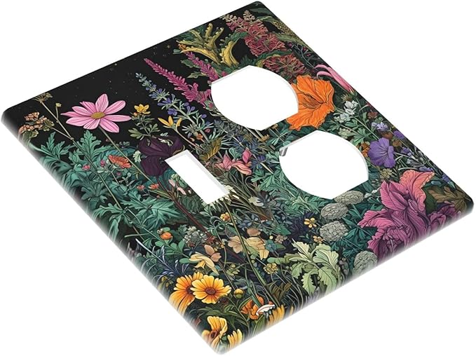 Decorative Outlet Covers Colorful Floral Dark Sky Wildflower Plants 2 Gang Duplex Light Switch Cover Plate Gfci Wall Plate Plug Switch Plate Covers for Bathroom Decor