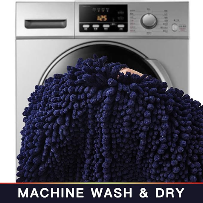 Walensee Bathroom Contour Rug Non Slip Toilet U Shaped Bath Mat (20x24, Navy) Water Absorbent Super Soft Shaggy Chenille Machine Washable Dry Extra Thick Perfect Absorbant Best Plush Carpet