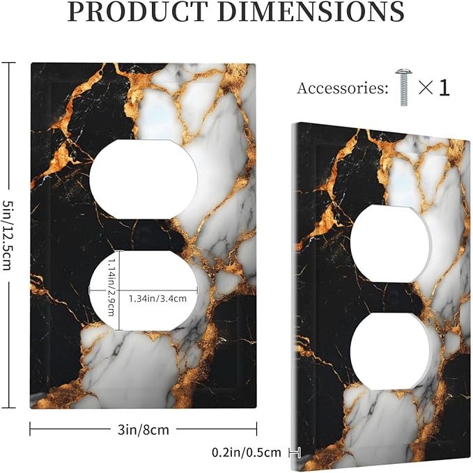 Outlet Covers Black Gold Marble Decorative 1 Gang Duplex Light Switch Cover Plate Receptacle Wall Plate Electrical Switch Plate Covers for Country Bathroom Bedroom Decor