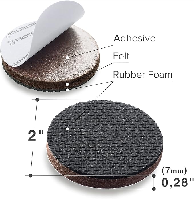 X-PROTECTOR Non Slip Furniture Pads - 8 pcs Premium Furniture Grippers 2"! Self-Adhesive Rubber Feet Furniture Feet - Ideal Non Skid Furniture Pad Floor Protectors - Keep Furniture in Place!