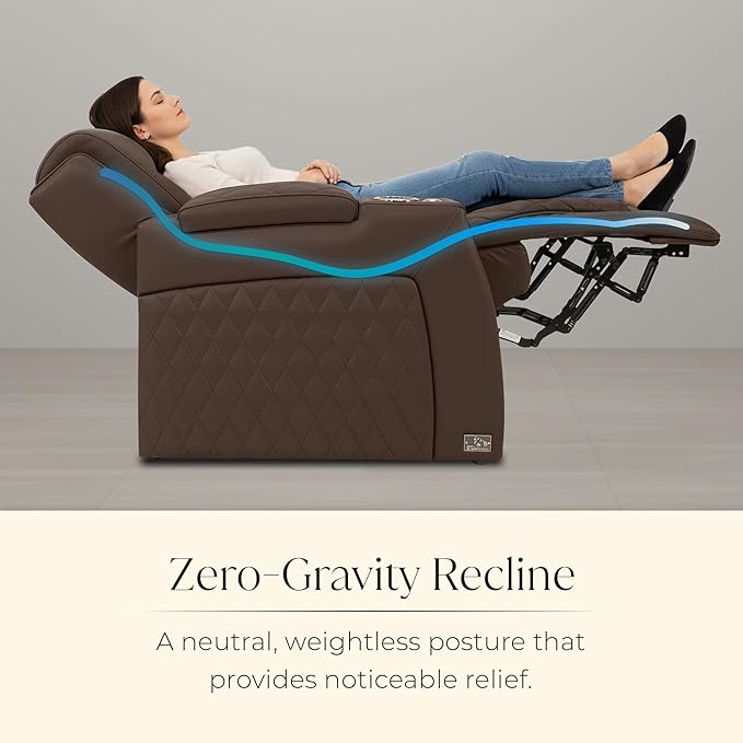 Seatcraft Apex Zero-Gravity CoolZero Italian Leather Home Theater Seating, Powered Headrest, Powered Lumbar, Powered Recline, Row of 3 Sofa, Brown