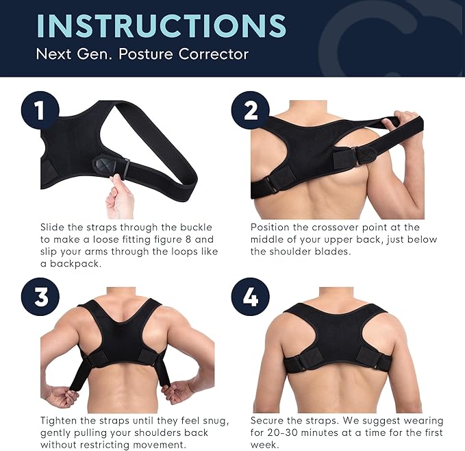 Copper Compression Posture Corrector for Men & Women - Adjustable Copper Infused Orthopedic Brace for Pain Relief from Bad Posture, Slumping - Targets Upper Back, Shoulders, Neck, Clavicle