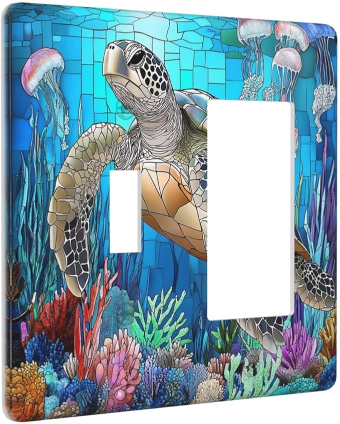 Outlet Covers Nautical Sea Turtle Coral Jellyfish 1 Toggle 1 Rocker Combination Decorative Wall Plate Electrical Switch Plates Light Switch Cover Plate For Kids Room Nursery Decor