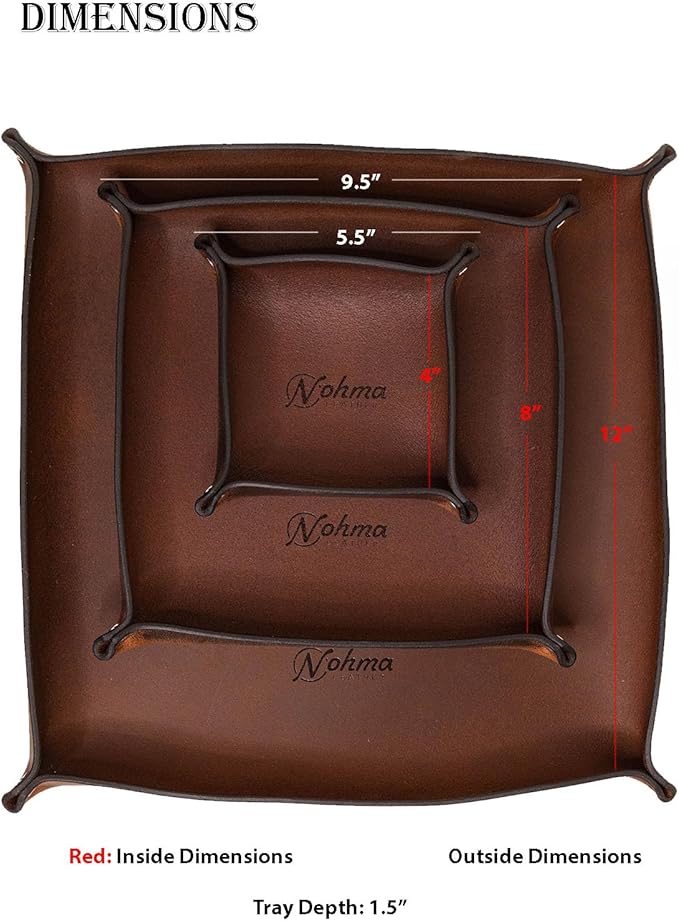 Valet Tray – Full-Grain Leather Catchall Organizer for Keys, Phone & Wallet – Rustic Nightstand & Desk Tray with Raised Sides – Handmade in USA (Black, Medium Square)