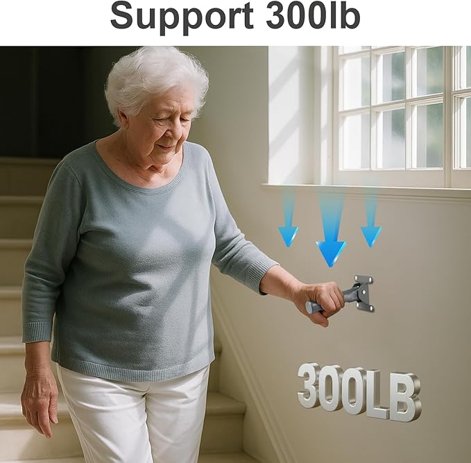 Flip a Grip Doorway Assist Handle - Safety Grab Bar for Elderly, Handicapped, 300LB Weight Suport, Non-Slip Stair & Doorway Stability Aid - Gray(for Hard Wall)