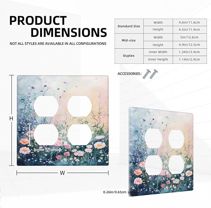 Decorative Switch Plate Covers Pink Floral Wildflower Green Plants 2 Gang Outlet Covers Double Duplex Light Switch Cover Plate Gfci Wall Plate for Bathroom Decor